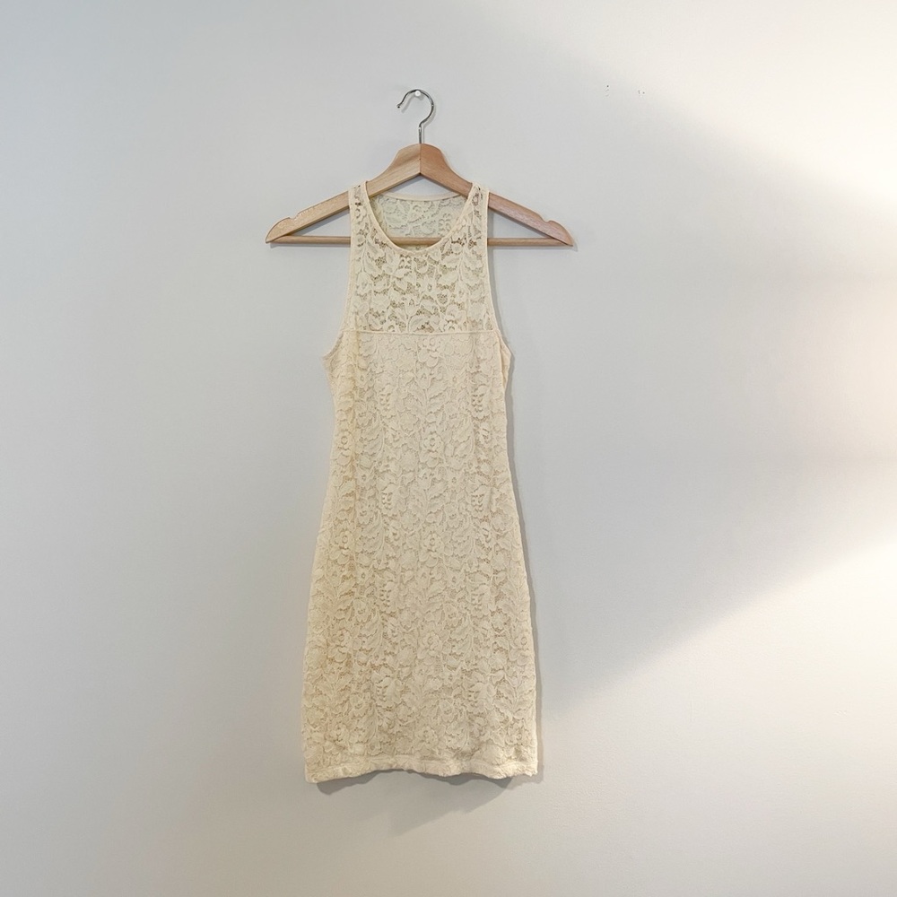 Hollister Cream Floral Lace Bodycon Sleeveless Dress
